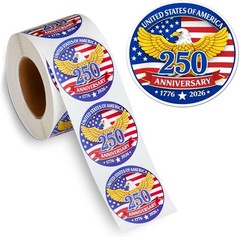 500 PCS 1.89″ Patriotic 250th Independence Anniversary Stickers Roll Round Ameri