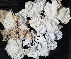 Vintage Assorted White Ivory Lace Trims Doily Fabric Slow Stitching – Lot of 30