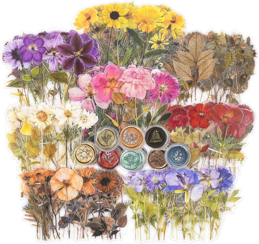 Pressed Flower Themed Stickers Set (320 Pieces) Dried Flowers Resin Stickers Dec