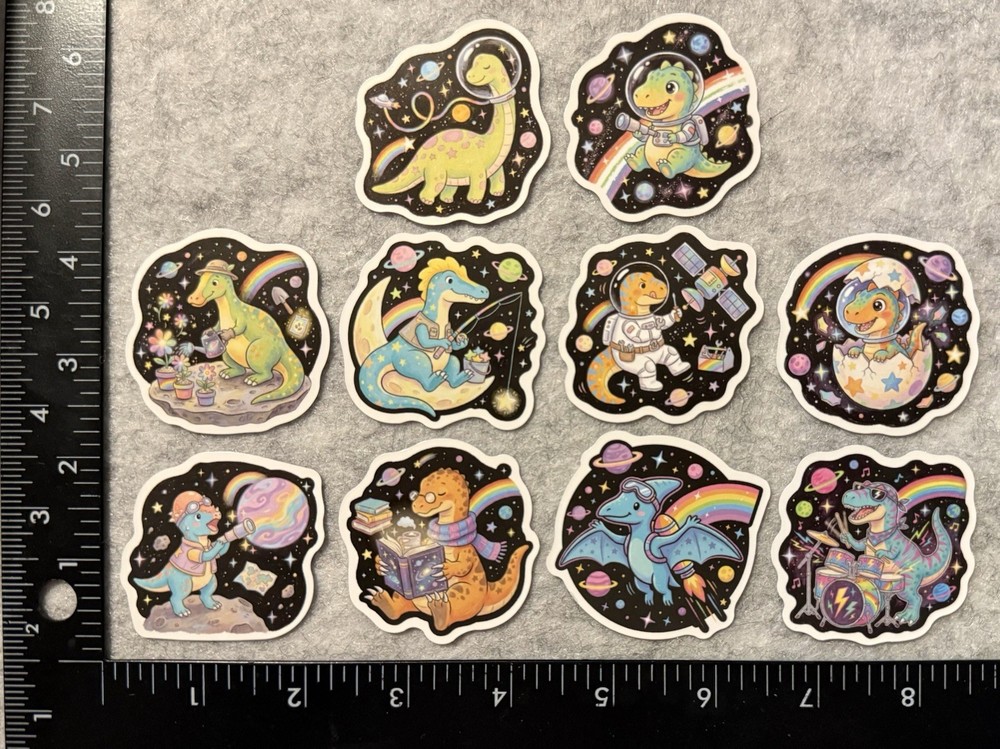 Lot of 10 Assorted Cute Dinosaur In Space T-Rex Astronaut Stickers