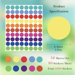 4000pcs Colored Dot Stickers,3/4″ Sticker Dots Assorted Colors, Round CodedLabel