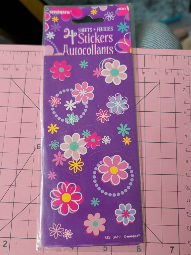 Stickers Colorful Flowers Unique 4 Sheets New Pack (Odor READ)