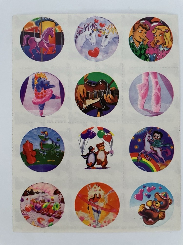 🦄RARE! VINTAGE! Lisa Frank #S103 BETTY BOOP UNICORN GUITAR POODLE Stickers🎸