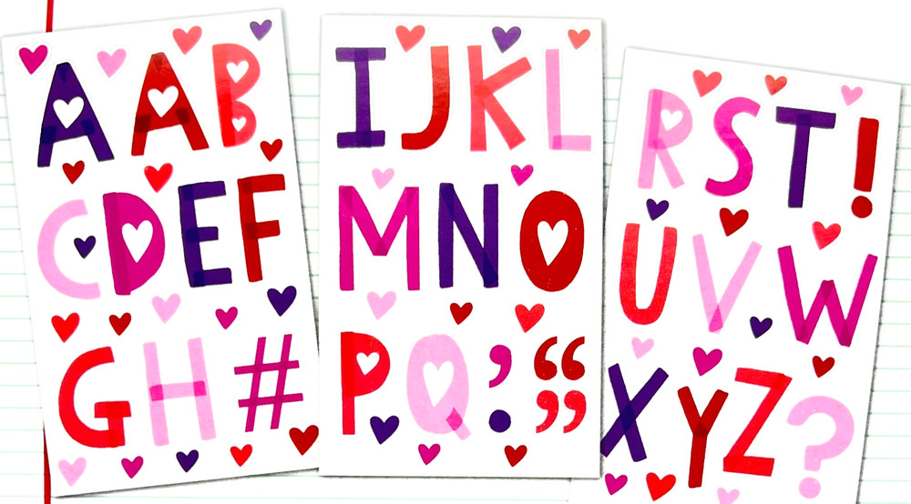 ❤️Large HEART & ALPHABET STICKERS 2″ Letters LOVE VALENTINES Day red pink purple