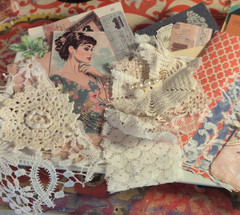 Handmade Vintage Scrapbooking Embellishments Mixed Lot Paper Fabric Lace Floral