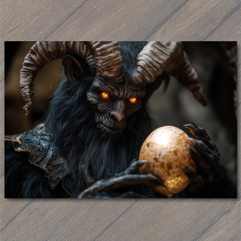 STICKER Krampus Holding Golden Eggs Gothic Dark Fantasy Easter Horror Creepy