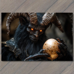 STICKER Krampus Holding Golden Eggs Gothic Dark Fantasy Easter Horror Creepy