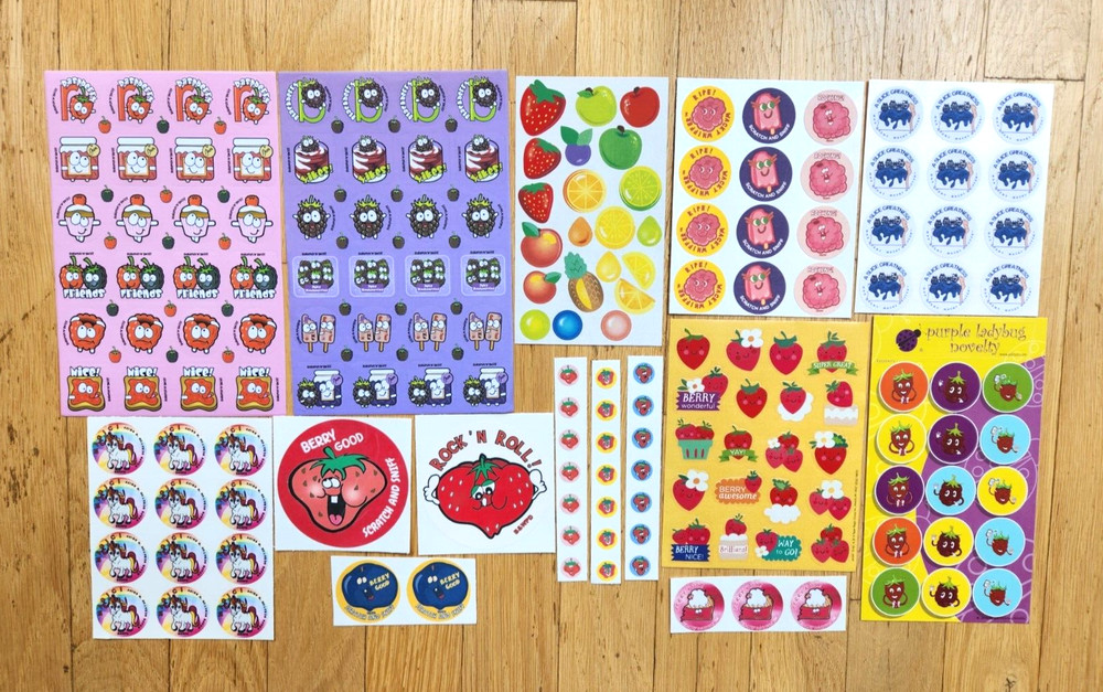 ALL BERRIES 168 FRUIT SNIFF Stickers STRAWBERRY Blueberry RASPBERRY Micros JUMBO