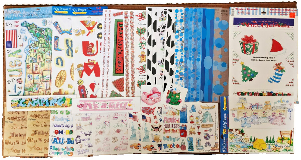 Large Lot Vintage 90s NRN Scrapbook Stickers Xmas Baby Travel Camping