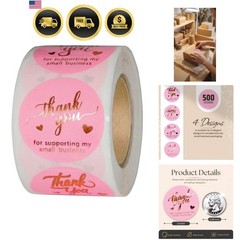 500 Pcs 1.5 Inch Pink and Rose Gold Thank You Stickers for Small Business, Sm…