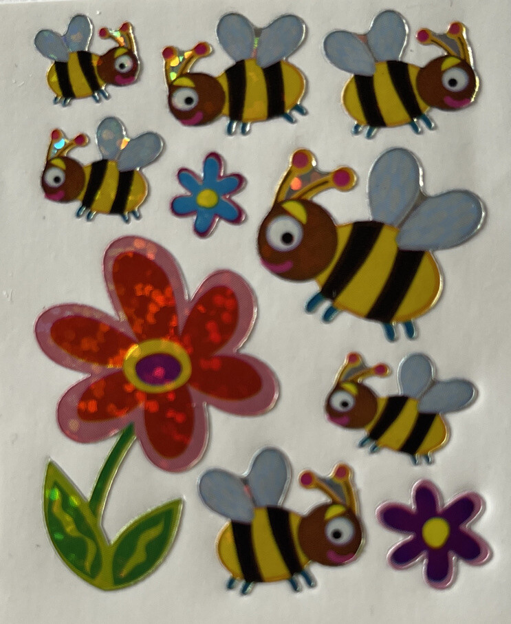 YELLOW/BLACK BUMBLEBEE Prismatic Stickers(10pc)Flying•Bug•Insect•Flowers •Garden
