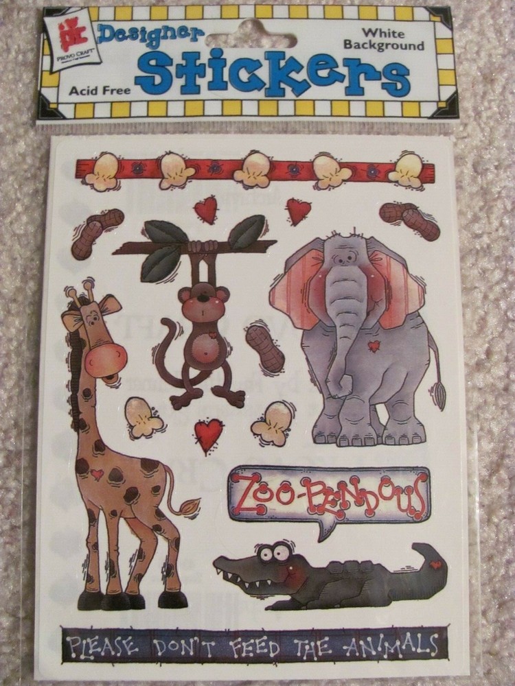 NEW DESIGNER STICKERS ZOO ANIMALS SCRAPBOOK STICKERS GIRAFFE ELEPHANT MONKEY