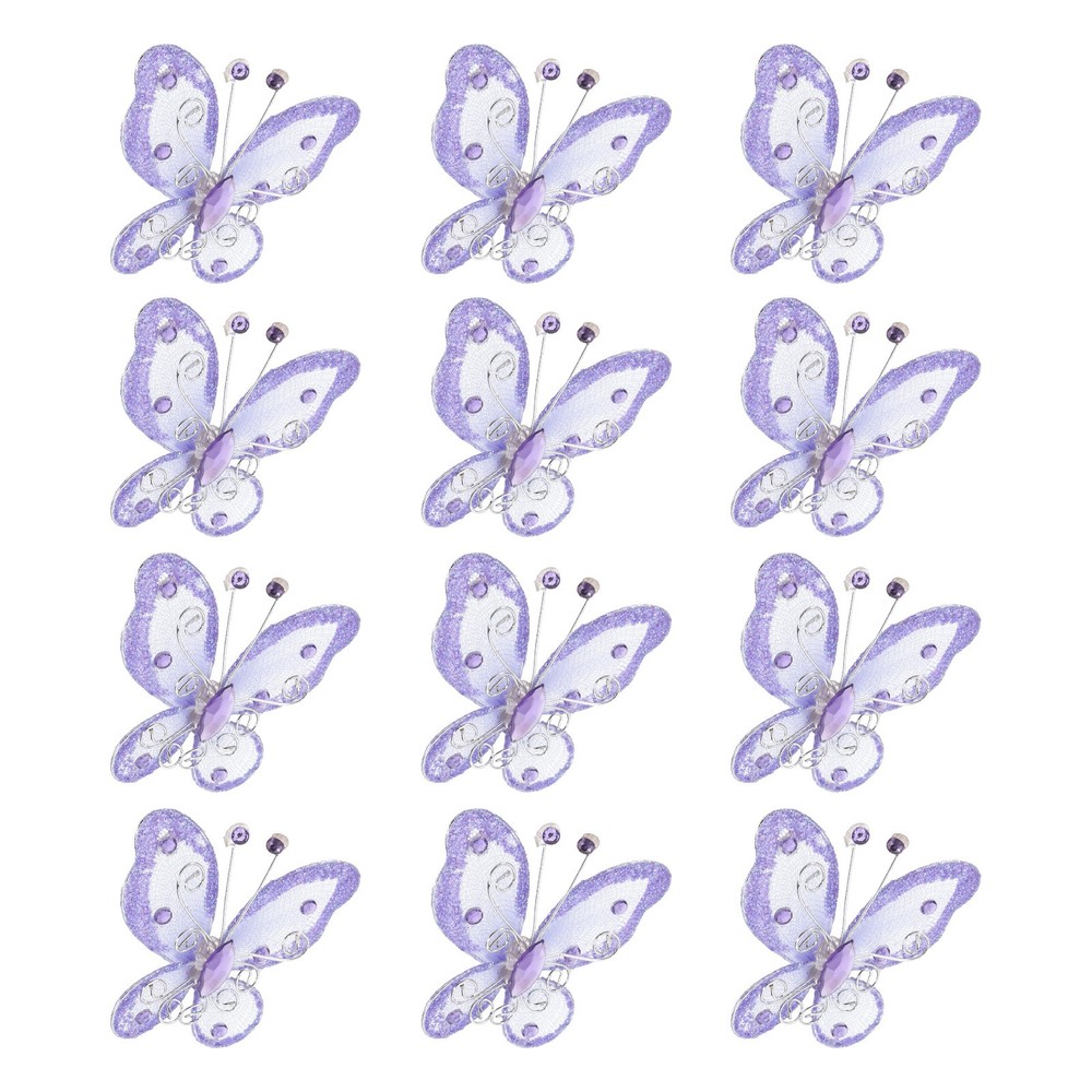 12Pcs Butterflies for Crafts 2.2″ Organza Butterflies, Light Purple