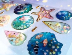 Puffy Ocean Seashells Pressed Flowers Sticker Sheet Junk Journal Girly