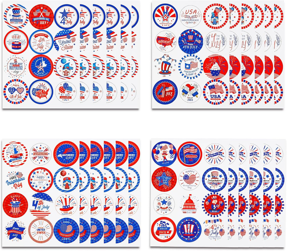 4Th of July Stickers, Patriotic Fourth of July Stickers, 288 Pcs Red White and B