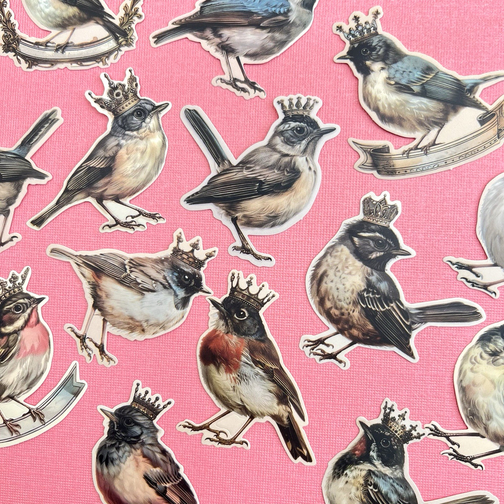 Bird with Crown Stickers Spring Junk Journal Collage Scrapbooking