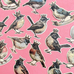 Bird with Crown Stickers Spring Junk Journal Collage Scrapbooking