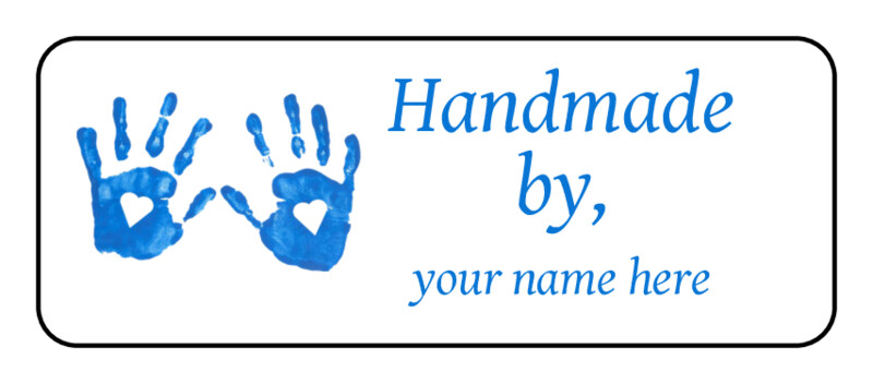 30 Personalized «handmade by» stickers, Labels, tags, envelope seals, blue