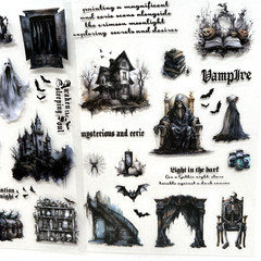 Gothic Night Halloween Stickers 2 Sheets Junk Journal Collage