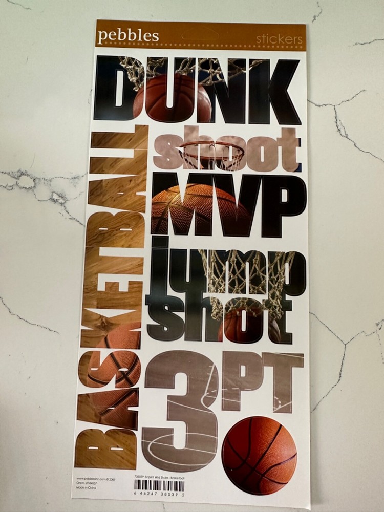 Pebbles Snapshot Word Stickers – Basketball – Shoot Dunk 3PT MVP Scrapbooking