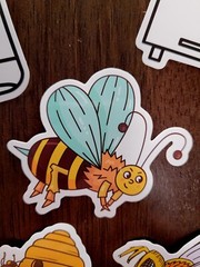 STICKERS x 5 Honey Bee Apiculture Beehive Cartoon Large Sticker BEE3