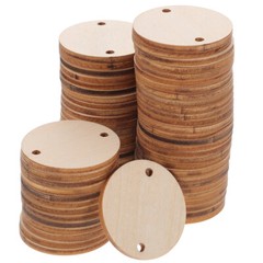 60PCS Round Wooden Pieces 3.8CM DIY Craft Wood Piece with Hole for Art Crafts