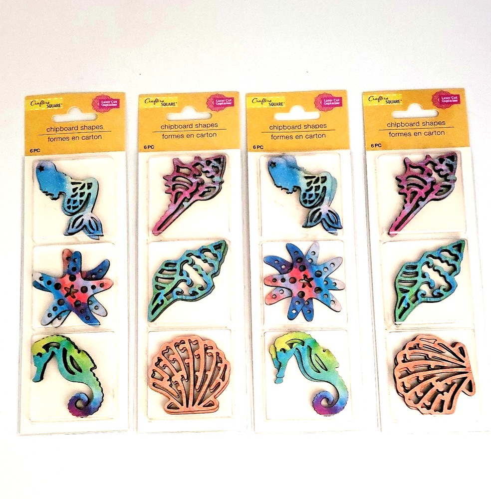 Crafters Square Chipboard Shapes 24pc Seashells Mermaids Seahorses Starfish NEW
