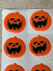 Vtg Puffy Pumpkin Stickers Halloween Jack‑O‑Lantern Sheet 12pcs Craft Decor 1″