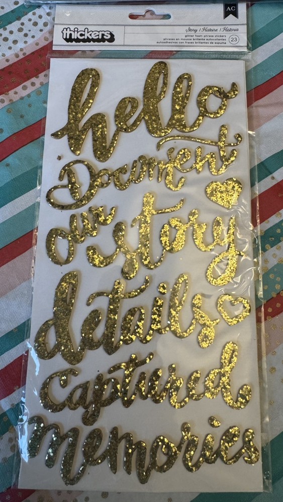 American Crafts Thickers, 23 Gold Glitter Foam Stickers, NEW!