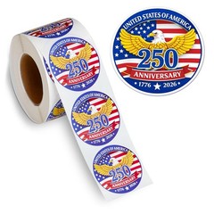 500 PCS Patriotic 250th Independence Stickers – Round American Flag Decals, Wate