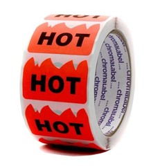 500 Caution Hot Stickers – 2×1.25 Inch Fluorescent Red Orange Rave Labels
