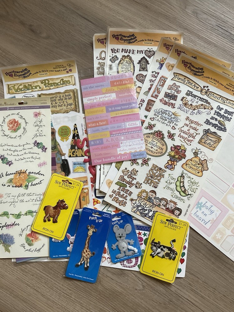 Stickers Lot Scrapbook 11 Sheets Iron-on Various Brands Teddy Girl Mom 5-Patches