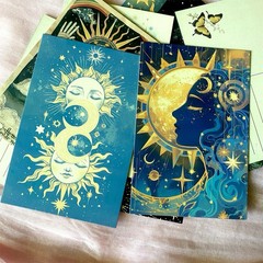 5 Celestial Postcards Moon Sun Stars Scrapbooking Junk Journal Ephemera Pack