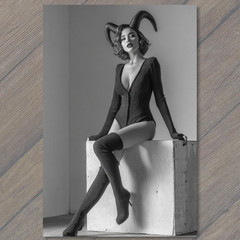 STICKER Woman Wearing Horns Dark Costume Surreal Dramatic Monochrome Portrait