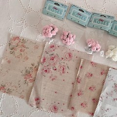 Ribbon Roses Floral Fabric Samples Scrapbooking Supplies Slow Stitch