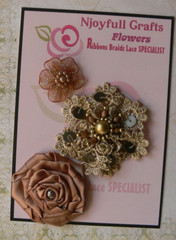 LIGHT BROWN 3 Flower Mix Organza Lace & Satin 30-60mm Handmade NJC HMI-1