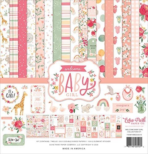 ECHO PARK 12 X 12 PAPER WELCOME BABY GIRL COLLECTION KIT MEGA BUNDLE