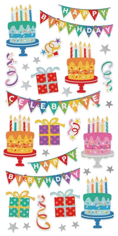 Crafts Stickers Holographic Foil Happy Birthday Banners Cakes Presents Celebrate