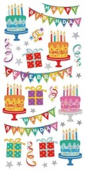 Crafts Stickers Holographic Foil Happy Birthday Banners Cakes Presents Celebrate