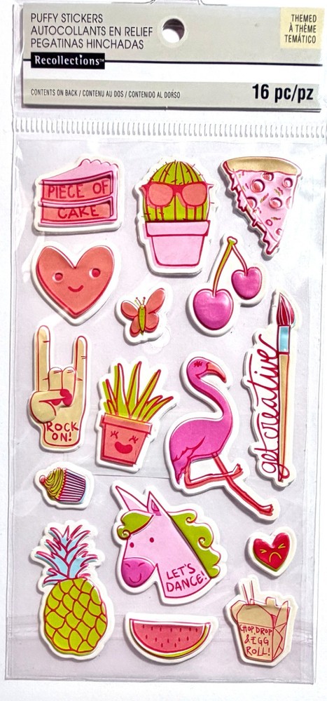 Puffy Pink Stickers Scrapbooking Journal Card Recollections