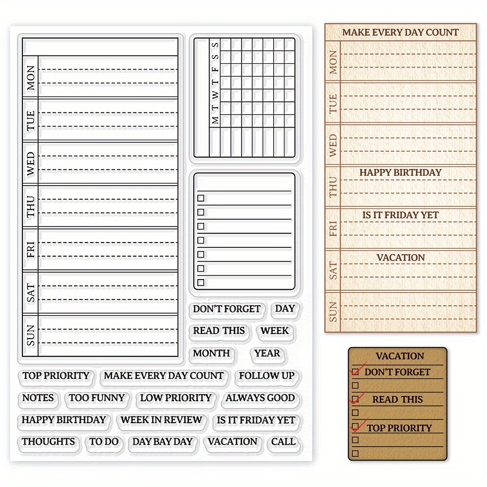 1sheet Weekly Plan Clear Stamp Calendar Schedule Silicone Clear Stamp Seals