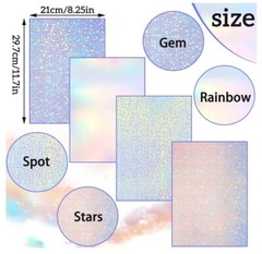 36 Sheets Holographic Sticker Paper Clear A4 Vinyl Sticker Paper Self-Adhesive