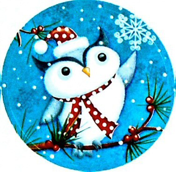 5 1/4″ x 7 3/8″ Sheet of 12 ADORABLE OWL Christmas Stickers Seals #33 USA MADE