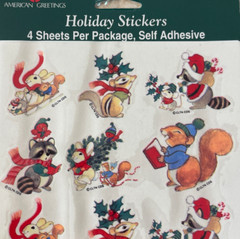Vintage American Greetings Stickers Christmas Animals Raccoon Bunny 8 Sheets New