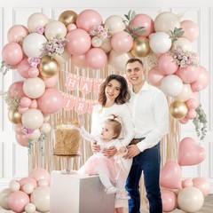 Flower Pink Birthday Decorations with Dusty Light Pink Sand White Metallic Go…