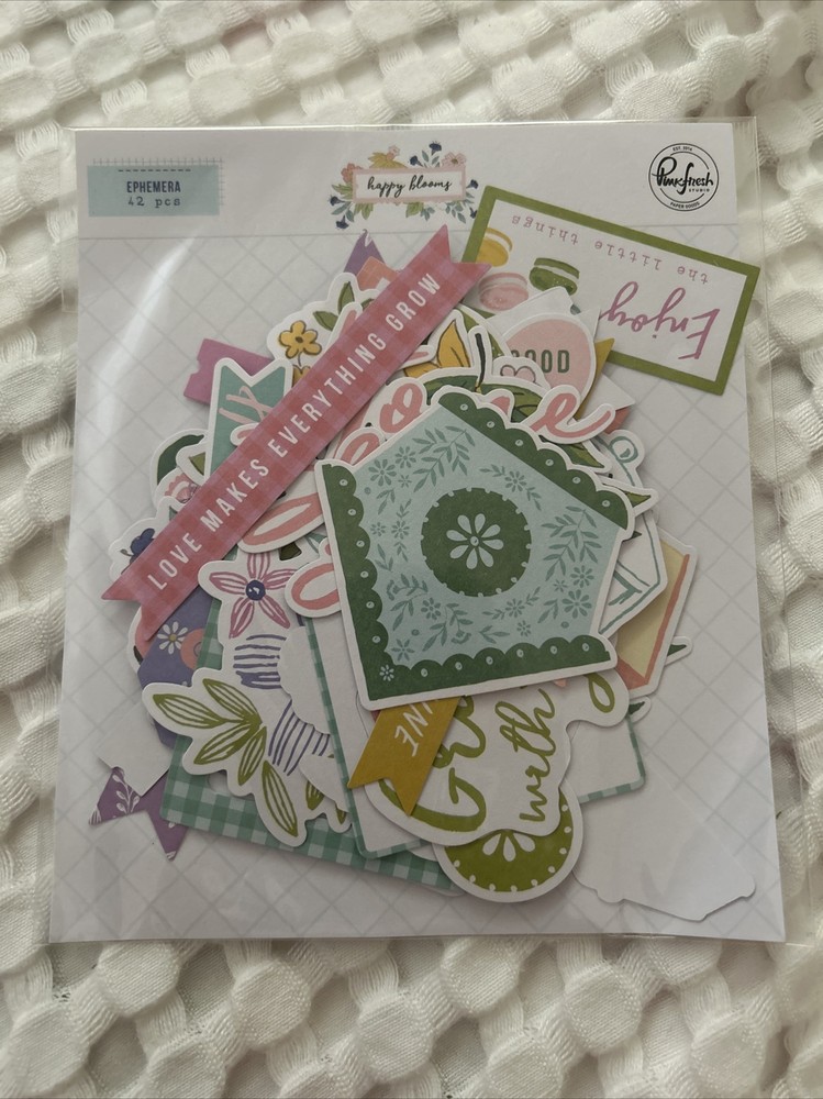 Pinkfresh “happy Blooms” 42 Pcs. Ephemera For Paper Crafting /pastel Colors