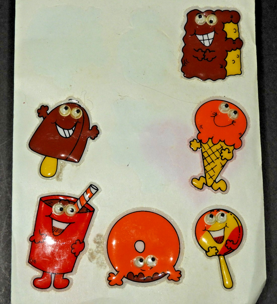 Vintage Googly Eye Puffy Stickers Partial Sheet of 6 Food Sweets READ
