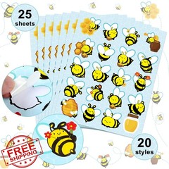 500 Pcs Waterproof Bee Stickers for Kids, 25 Sheets Cartoon Honey Bee Crafts