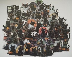 50pc. CUTE TRANSPARENT BLACK CAT WATERPROOF VINYL STICKERS/DECALS