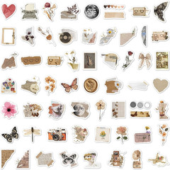 Vintage Natural Stickers-120Pcs Waterproof Scrapbook Aesthetic Sticker, Daily